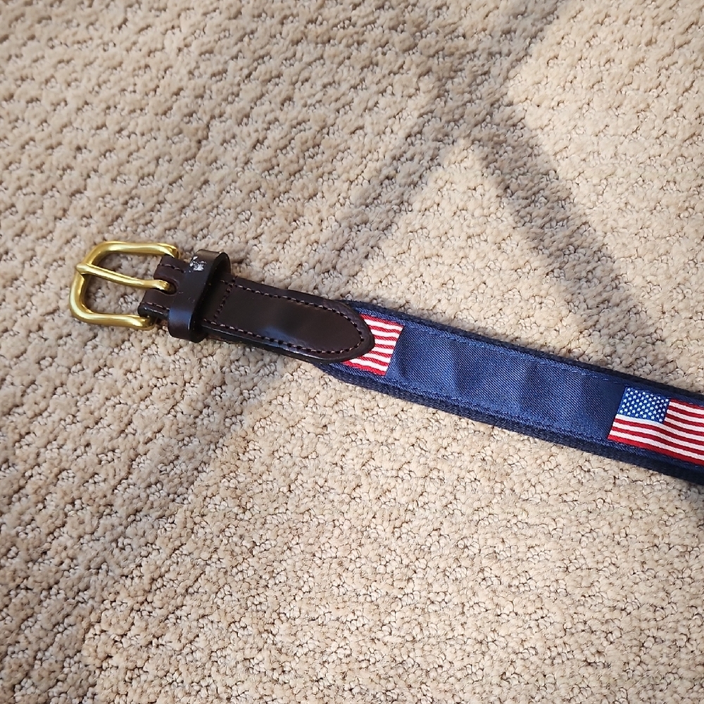 Vineyard Vines Blue and Brown Belt with Flag Design